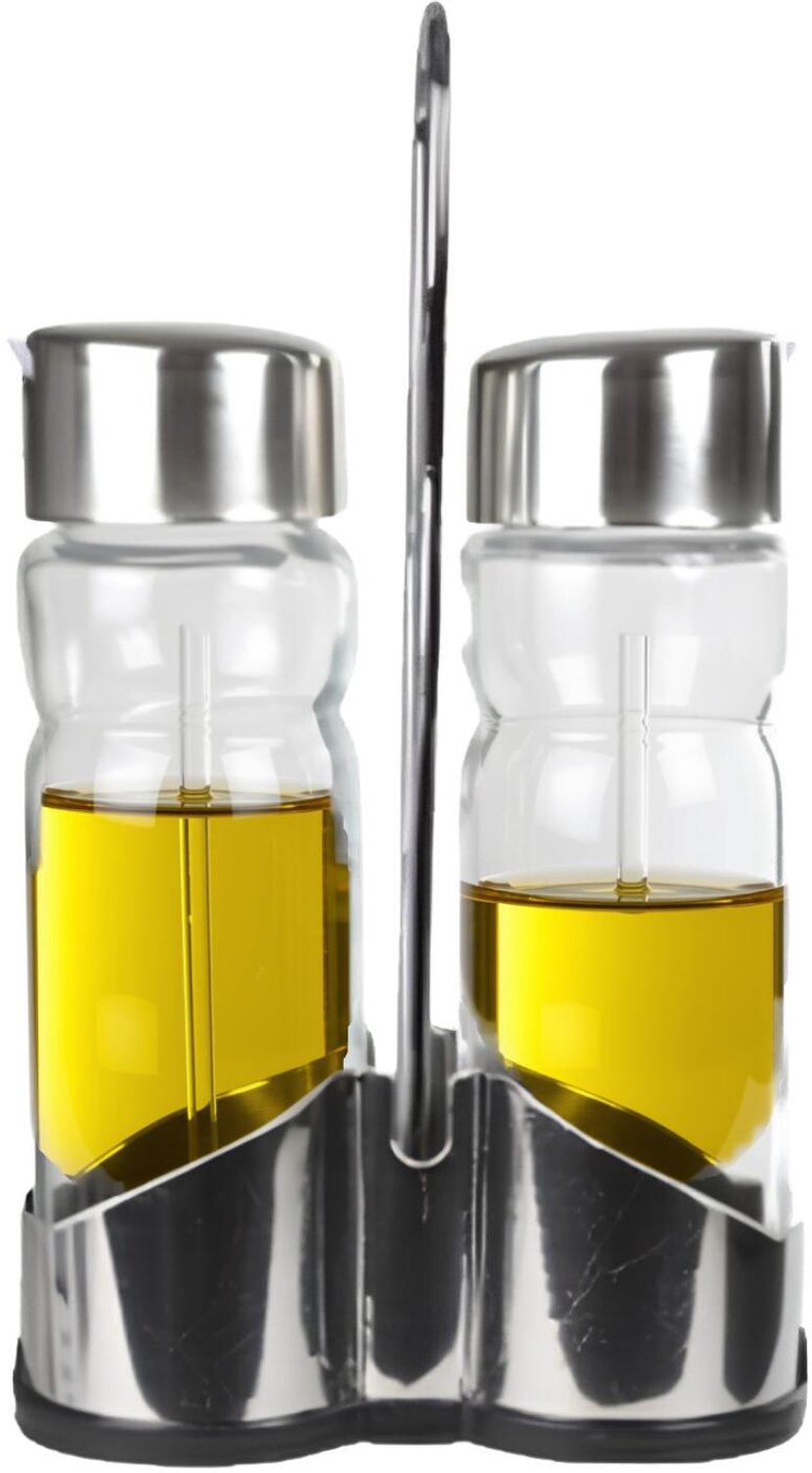 Alessandro Azijn / Olie set flessen voor op tafel - 2x stuks - glas - 180 ml - in houder - tafelset