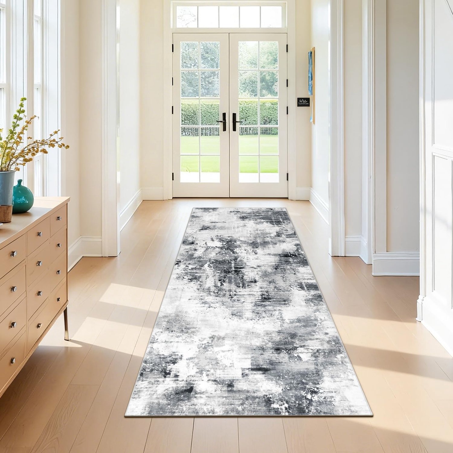 Famanu – Halve Loper 80 x 200 cm Antislip Wasbaar Modern Abstract Patroon Grijs