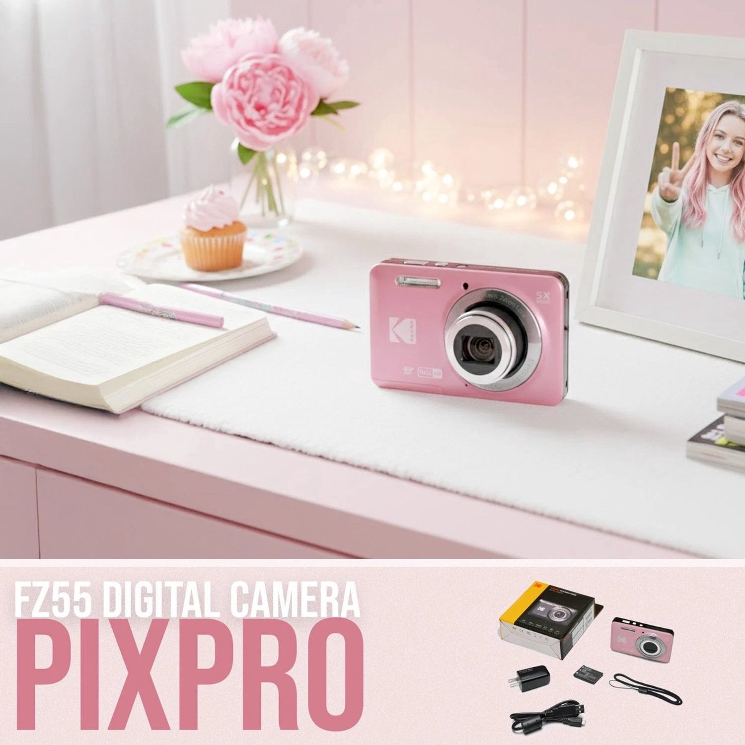 Kodak Pixpro FZ55 - Compactcamera - Roze - + 32GB geheugenkaart - + Tas thumbnail 5