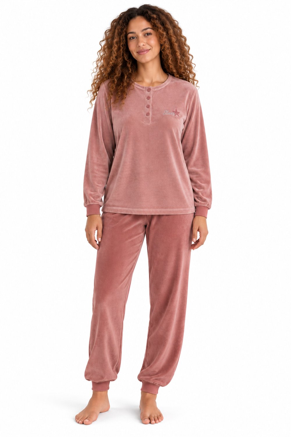 Cocodream - Dames Pyjama Velours - Winter - Oudroze - Maat M