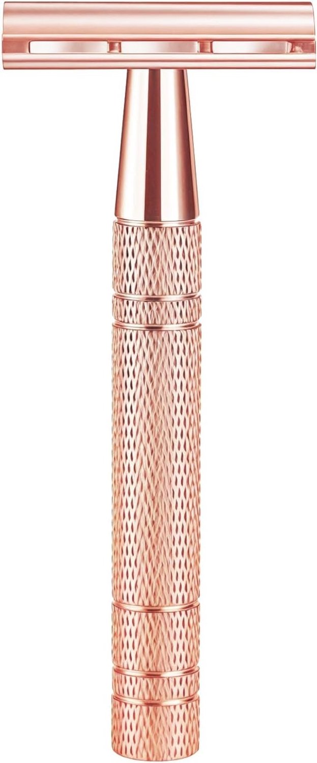 Stijlvolle Safety Razor in Champagne Goud, Herbruikbare Metalen Handgreep, Antislip, Duurzaam en Milieuvriendelijk