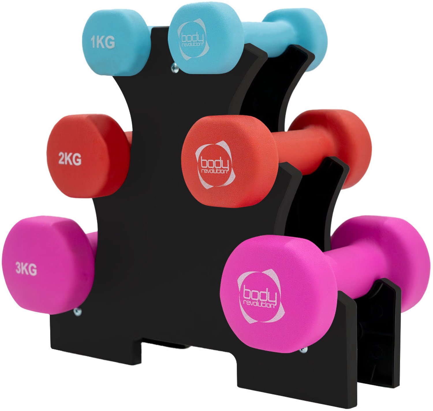 Body Revolution neopreen halter set - 12 kg - 6 dumbbells - incl. rek