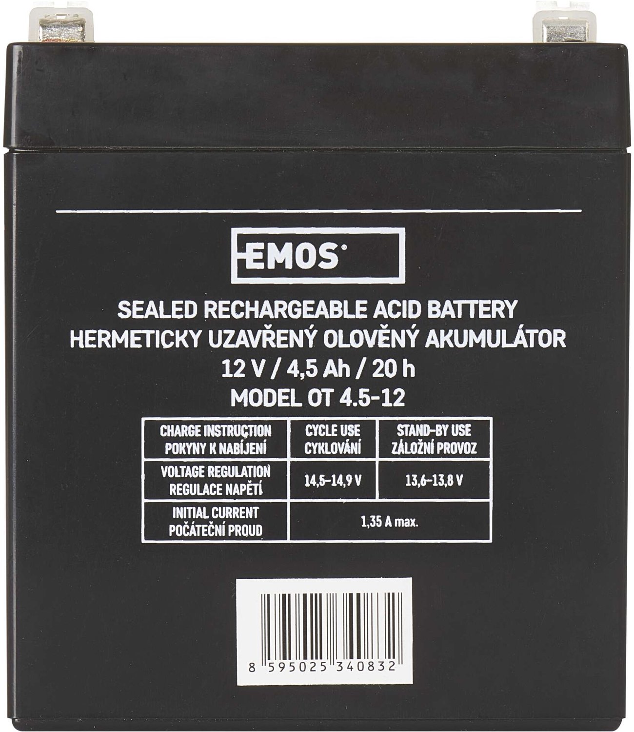 EMOS Onderhoudsvrije loodaccu 12 V/4,5 Ah, faston 4,7 mm, B9653