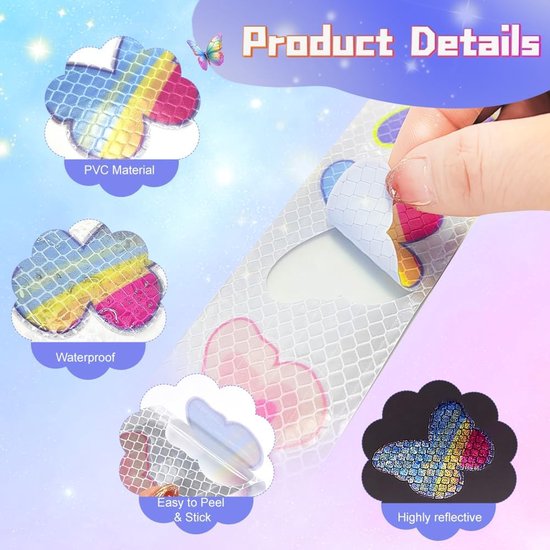 PVC, waterdichte en reflecterende hartvormige stickers met regenboogpatroon.