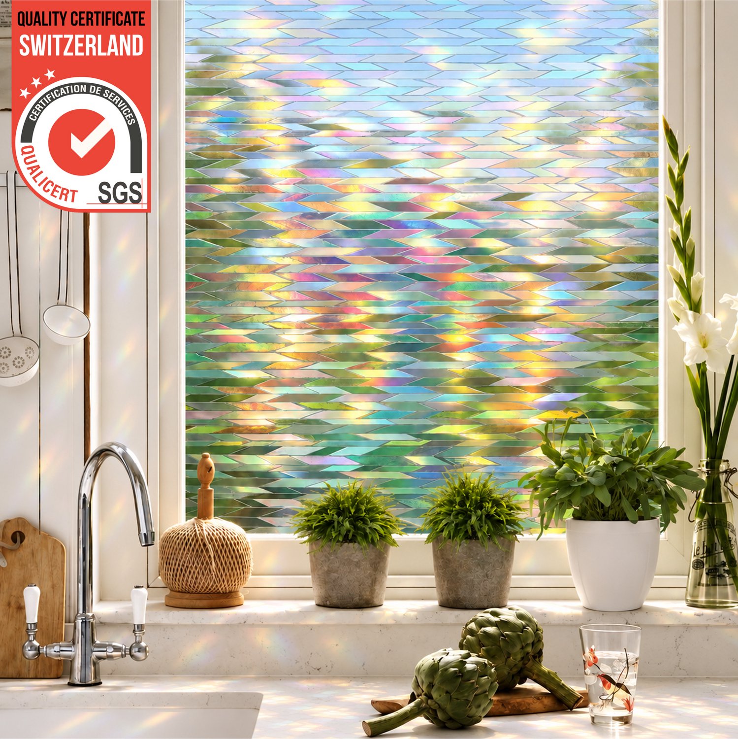 Homewell® 3D Regenboog Raamfolie HR++(+) - Anti-Inkijk - Isolerend & Zonwerend - 45x300cm – Statisch - Prisma Rhombus