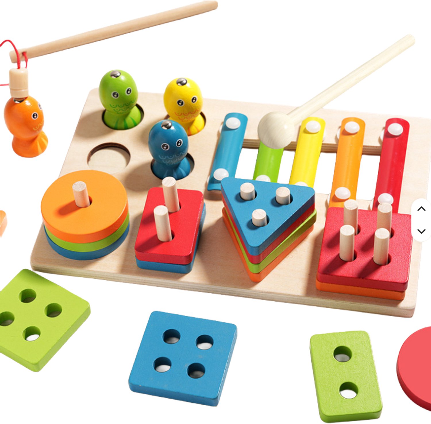 Velmio Houten 3-in-1 Activiteitenset voor Kinderen – Xylofoon, Hengelspel en Sorteerspel – Educatief Montessori Speelgoed – Vanaf 3 Jaar