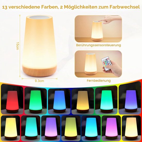 2 stuks - Tafellamp slaapkamer - USB oplaadbaar Nachtlampje Kinderen - Leeslamp - Wake-up Light - Sfeerlamp - LED verlichting - Bedlamp voor Baby, Kinderen & Volwassenen - Met afstandsbediening van Autrucker — afbeelding 4