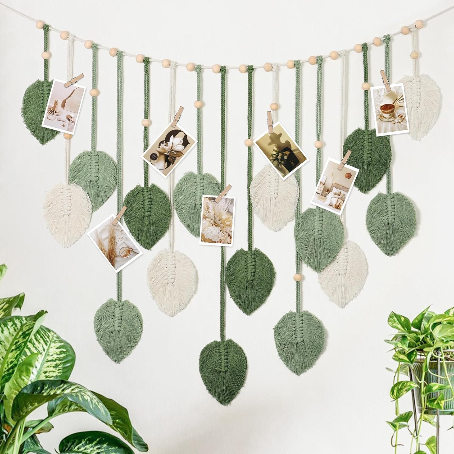 Decoratief wandtapijt 120 x 70 cm – Handgeweven wandtapijt in bohemienstijl met bladmotief – Wanddecoratie – Geschikt voor de slaapkamer, woonkamer en kinderkamer