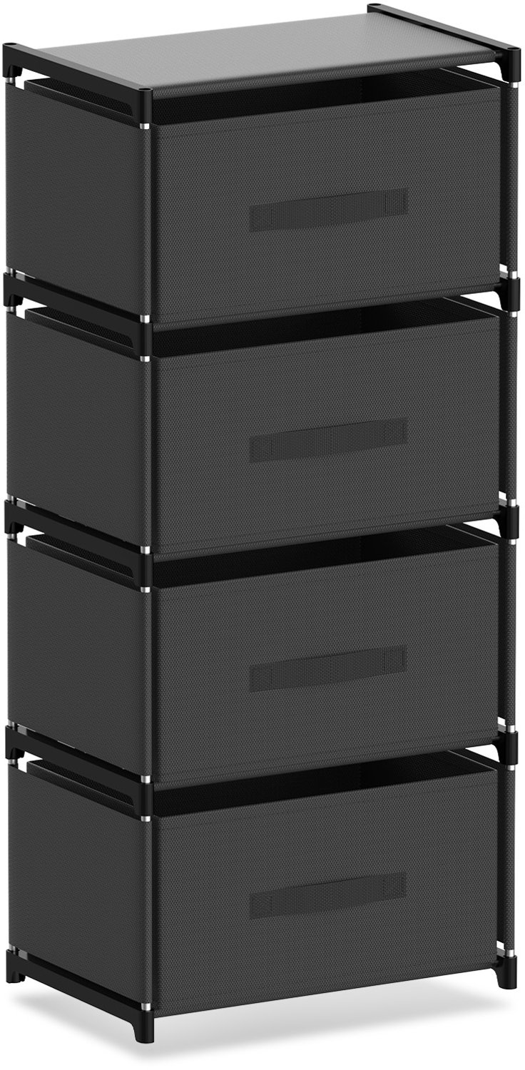 Soontrans - Ladekast met 4 Stoffen Lades - Dressoir en Opbergkast - Kast met Lades voor Slaapkamer - Woonkamer - Hal - Keuken en Kantoor - Compact Opbergrek - 40 x 26 x 88 cm - Zwart