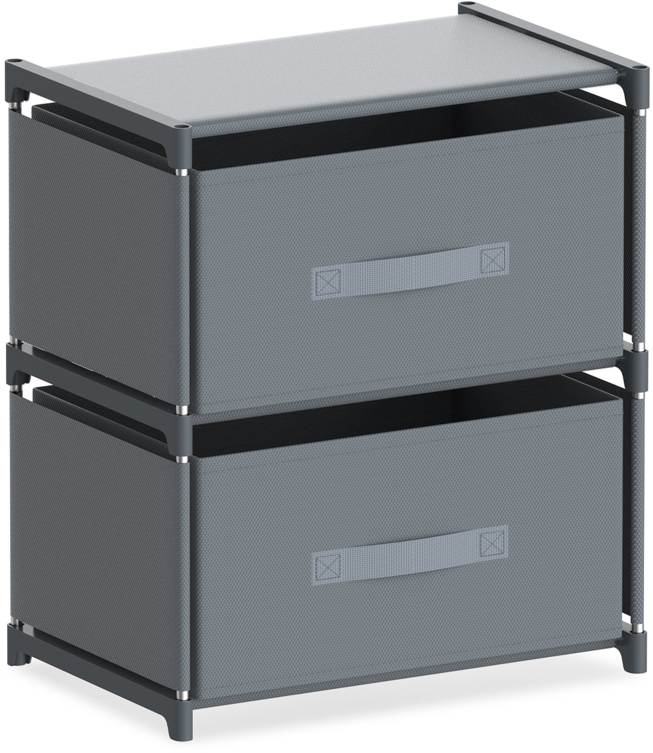 Soontrans - Ladekast met 2 Stoffen Lades - Dressoir en Opbergkast - Kast met Lades voor Slaapkamer - Woonkamer - Hal - Keuken en Kantoor - Compact Opbergrek - 40 x 26 x 46 cm - Grijs