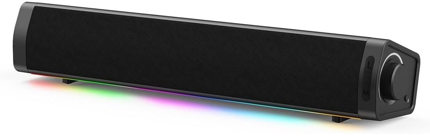 PC Luidspreker - Zwart - 42,3 x 8,7 x 8 cm - Draagbare Soundbar met RGB Verlichting - Voor Desktop en Laptop