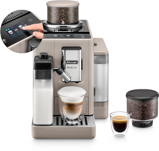 De'Longhi Rivelia - volautomatische espressomachine met LatteCrema Hot melkopschuimer en Bean Switch System - Beige - EXAM440.55.BG