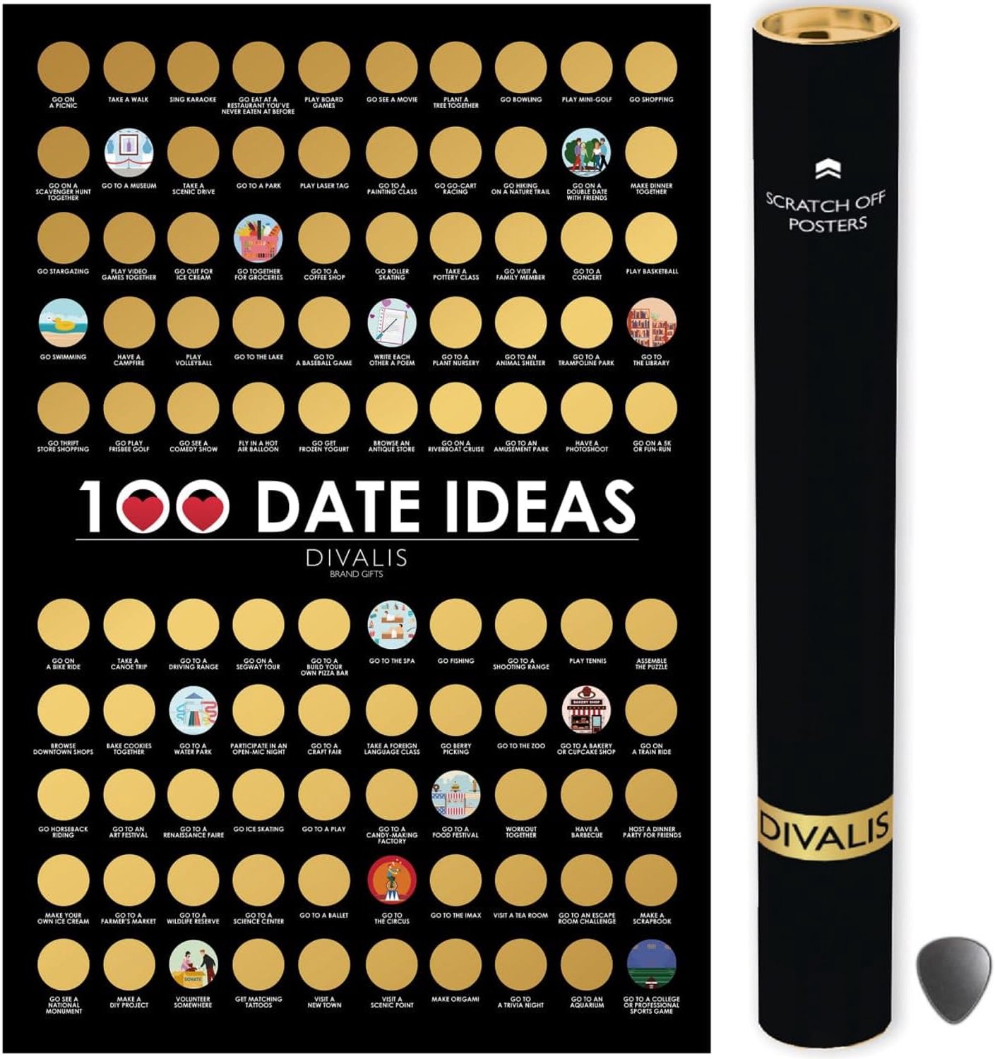 Krasposter voor Koppels: 100 Date Ideeën & Avonturen - Zwart & Goud