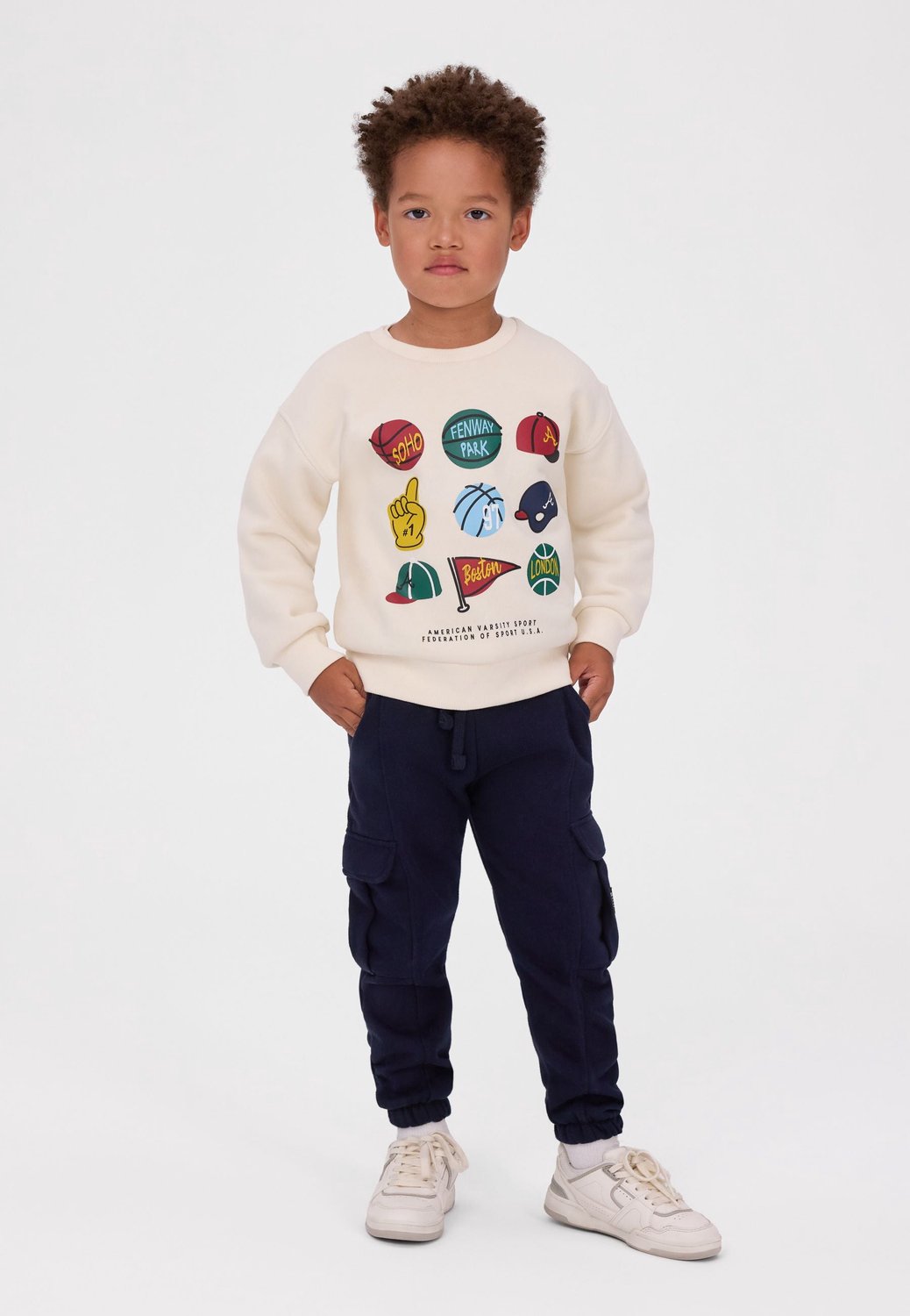 Minoti sweater jongens – set van 2 – sportprint en tekst – rood en crème
