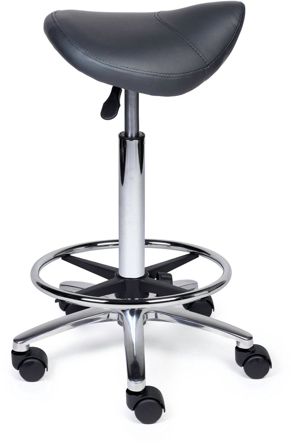Ergonomische Zadelkruk XS Compact Grijs op Wielen Lage uitvoering (45-58cm) / Zonder voetensteun / Voetdoppen