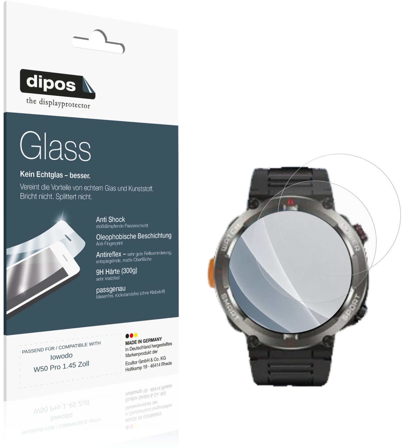 dipos – 2x Matte Pantserfolie geschikt voor Iowodo W50 Pro 1.45 Zoll | 9H Screenprotector