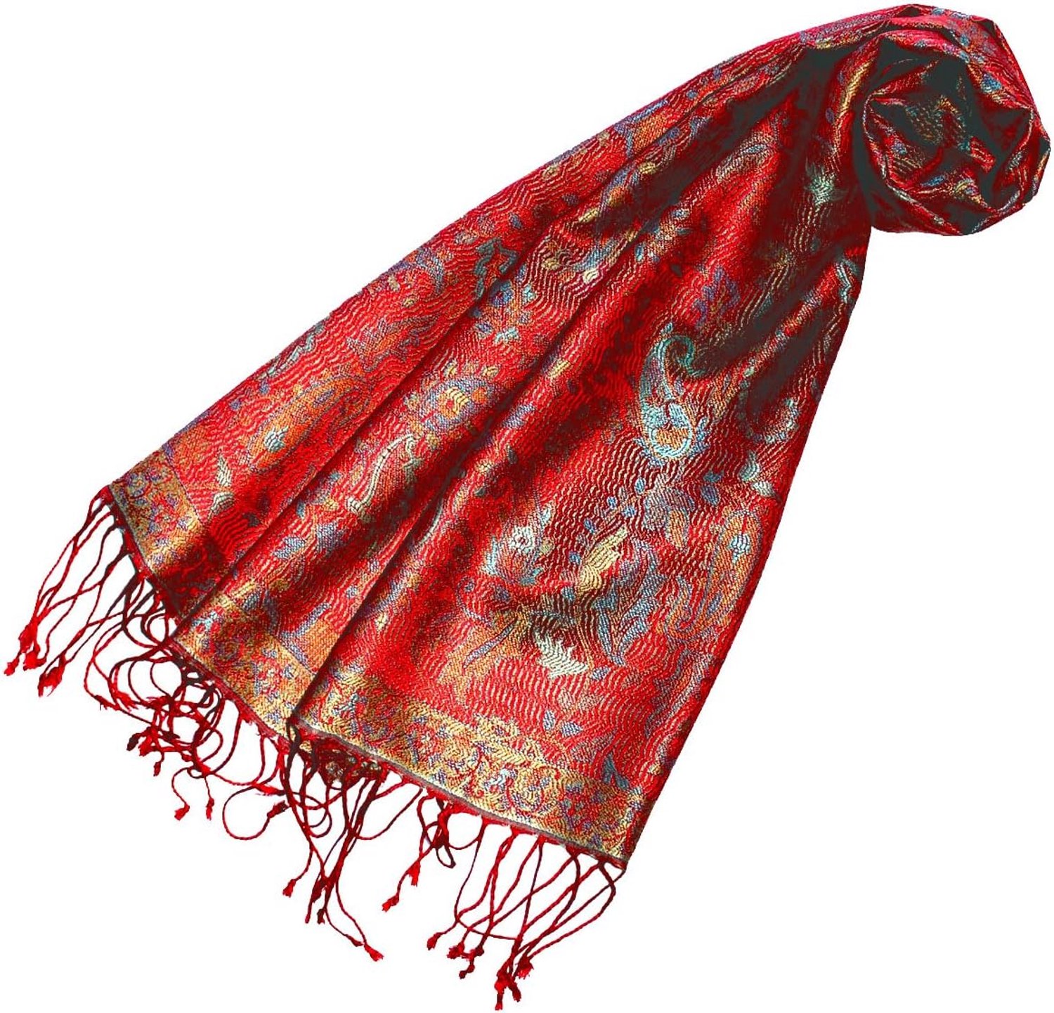 Zijden Sjaal Dames - Jacquard Geweven Paisley - Rood - 35x160 cm