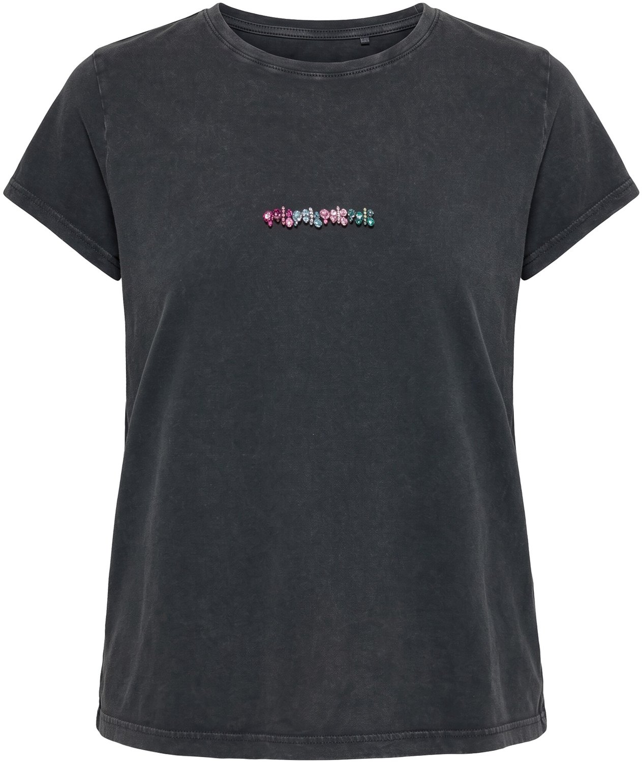 Studio Untold - Dames - T-shirt slim fit gekleurde siersteentjes - Antraciet - Maat 46+