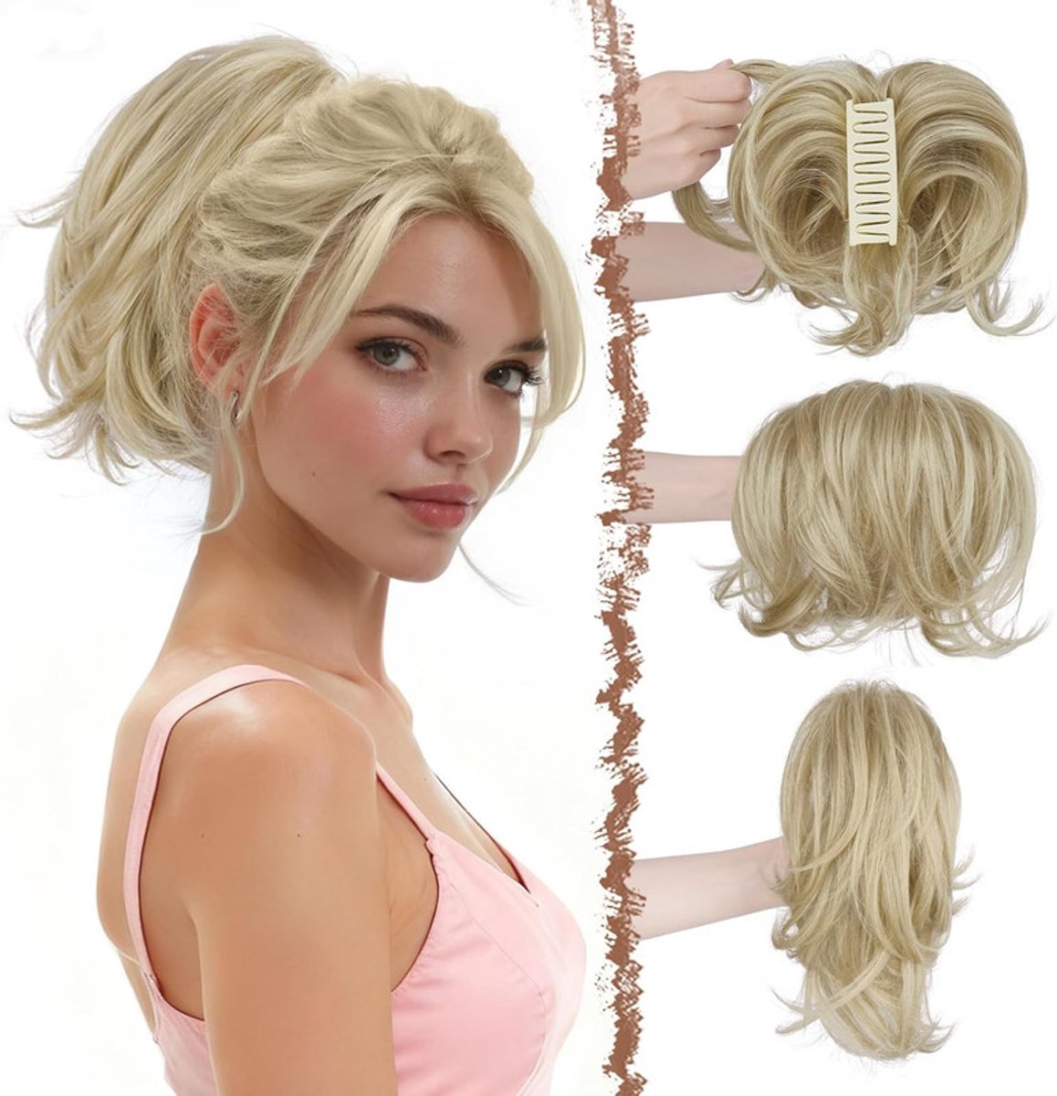 Paardenstaart Extensie Met Claw Clip - Kort Model - 4 Buigbare Metalen Draden - Synthetisch Haar - Blonde Highlights