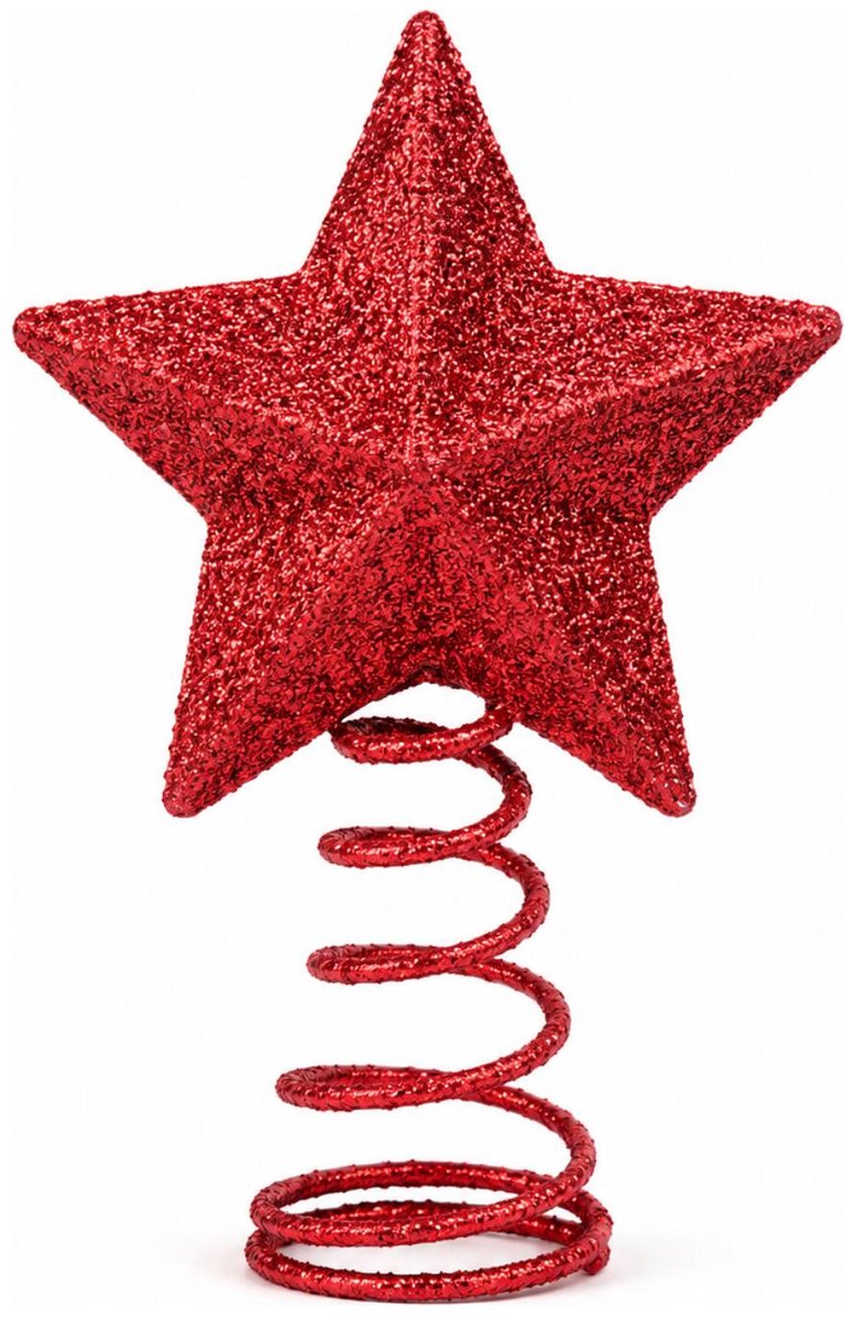 Kerstboom piek - mini - ster vorm - rood - H10 cm - kerstpiek voor kleine boompjes – foto 3