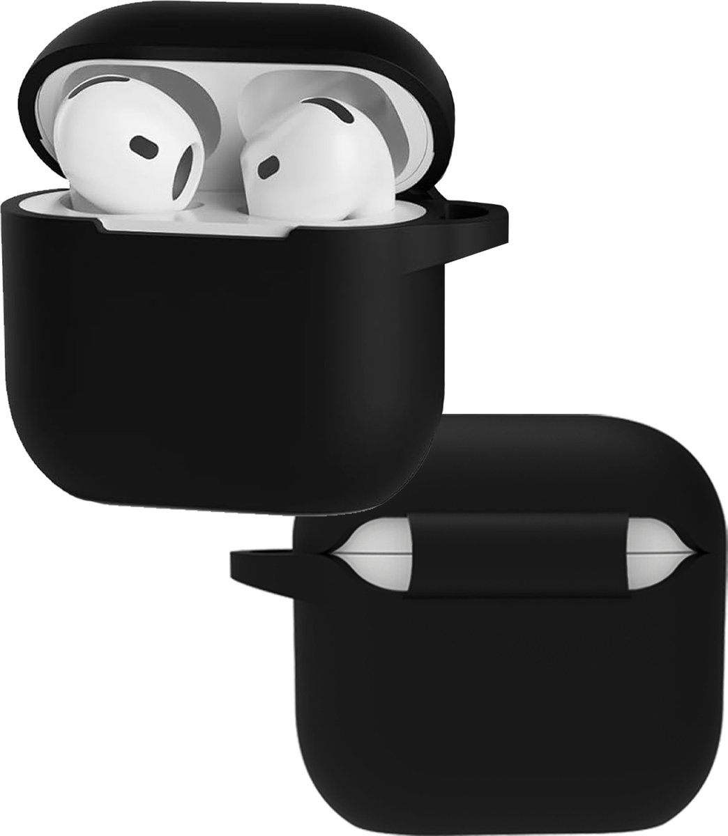 Hoes - Geschikt voor Apple AirPods 5 - Siliconen Hoesje met Clip - Silicone Case Cover - Zwart