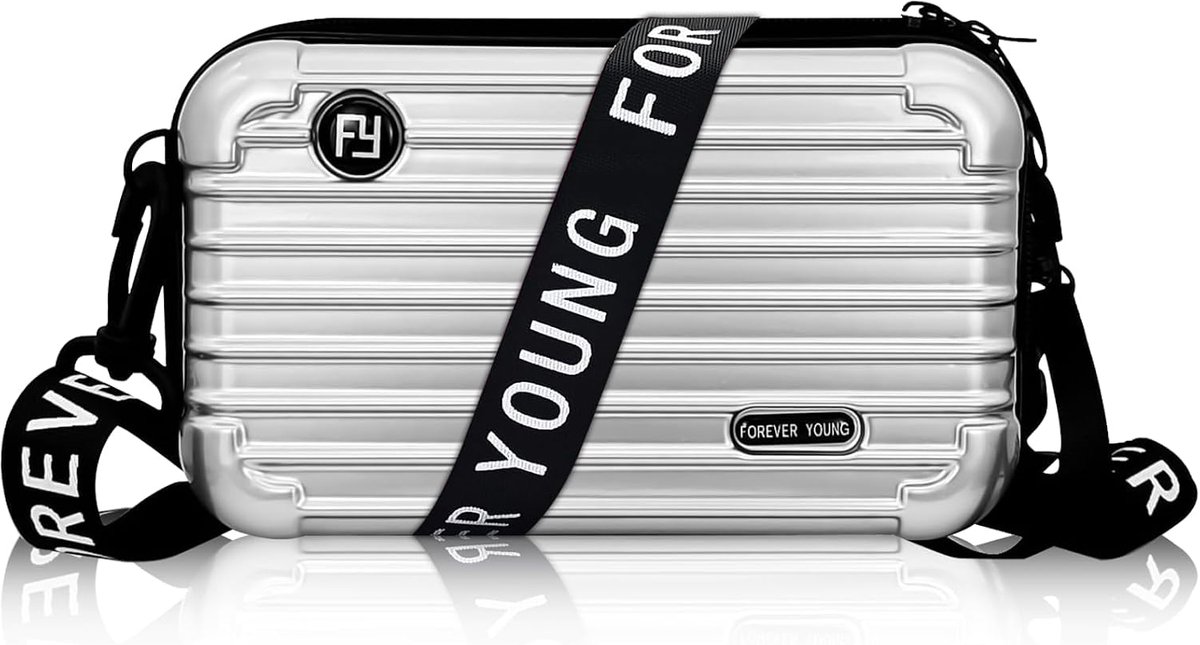 Women's Mini Luggage Bag, 18 x 11 x 6 cm, Portable Travel Cosmetic Bag, Silver, Waterproof, Suitcase, Shoulder Bag - ShopVlot