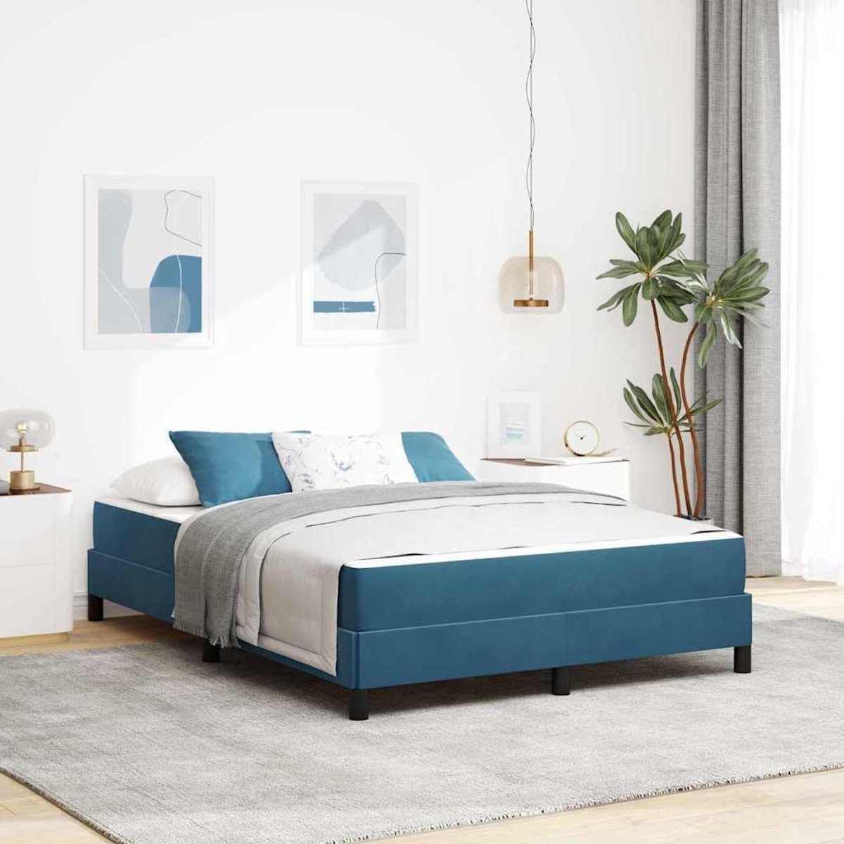 Boxspring met matras compact design Donkerblauw 140 x 200 cm