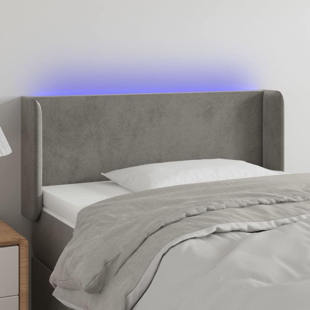 Hoofdeinde fluweel lichtgrijs met ledverlichting, 83 x 16 x 78/88 cm, in hoogte verstelbaar, zacht velours met gekleurde leds en snijband, ideaal voor slaapkamers