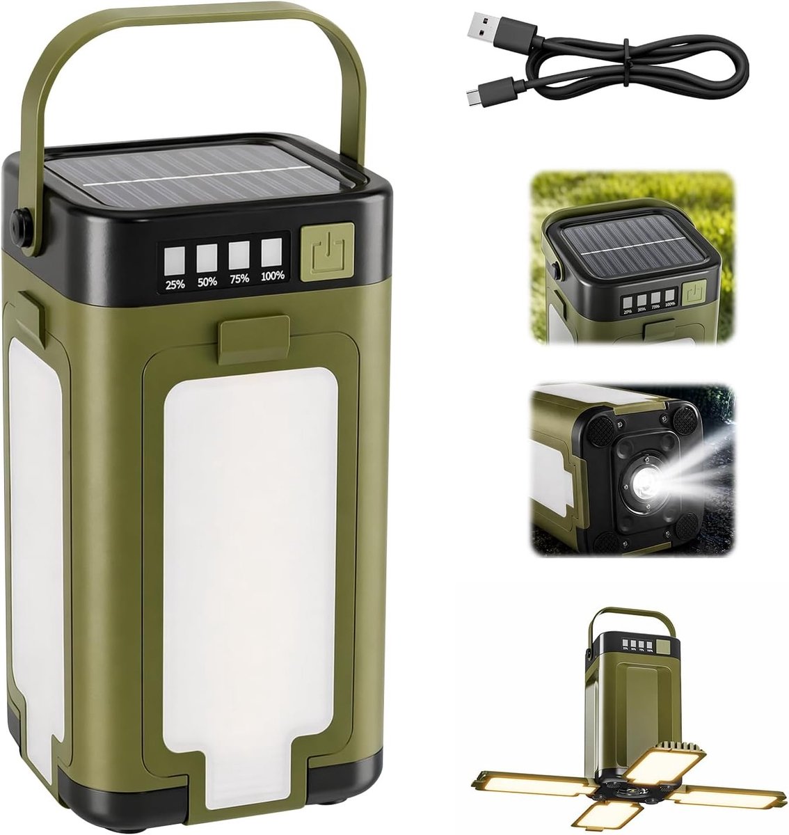 Oplaadbare Campinglamp met 4 Verplaatsbare Lichten, 6 Verlichtingsmodi en Waterdichte Ontwerp voor Kamperen, Wandelen en Noodverlichting