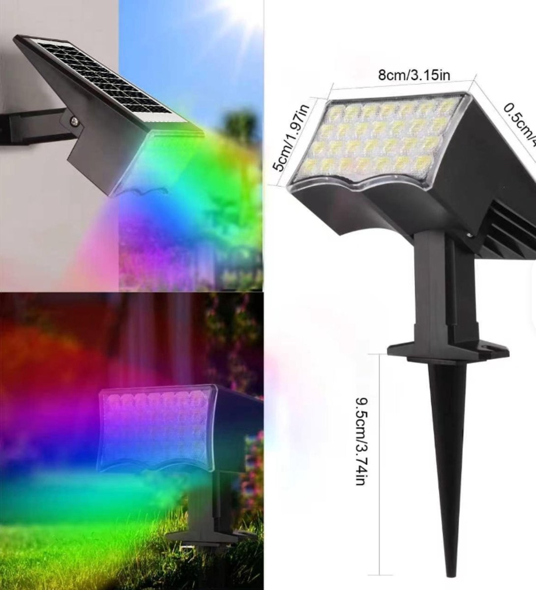 Solar Tuinlamp RGB Warm Wit , waterdicht, muurbevestiging of in de grond