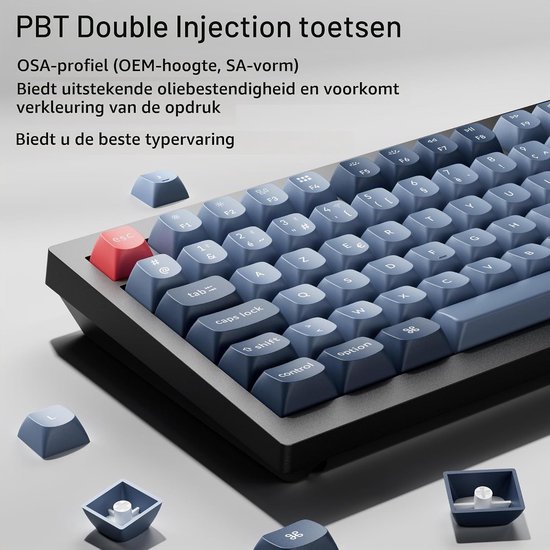 Mechanisch Toetsenbord 100% AZERTY, 2.4GHz/Bluetooth/Wired, Programmeerbaar, QMK, RGB, 4000mAh, Hot Swap, Gaming Toetsenbord voor Mac/Win/Linux met Gateron Jupiter Switches en Ergonomisch Ontwerp — afbeelding 2