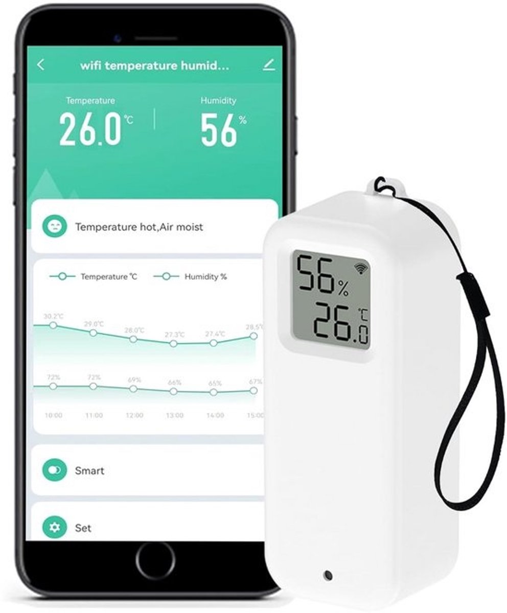 Slimme Wifi Thermometer en Hygrometer - Sensor met Appmeldingen en Data-export
