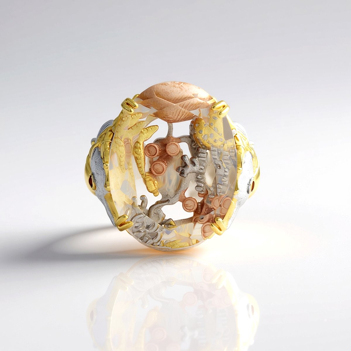 Cavill - Zilveren Ring met Ovale Witte Kwarts 11,574 ct uit Brazilië - 925 Sterlingzilver met Palladium - Elegant met Zoetwaterparels & Citrienen