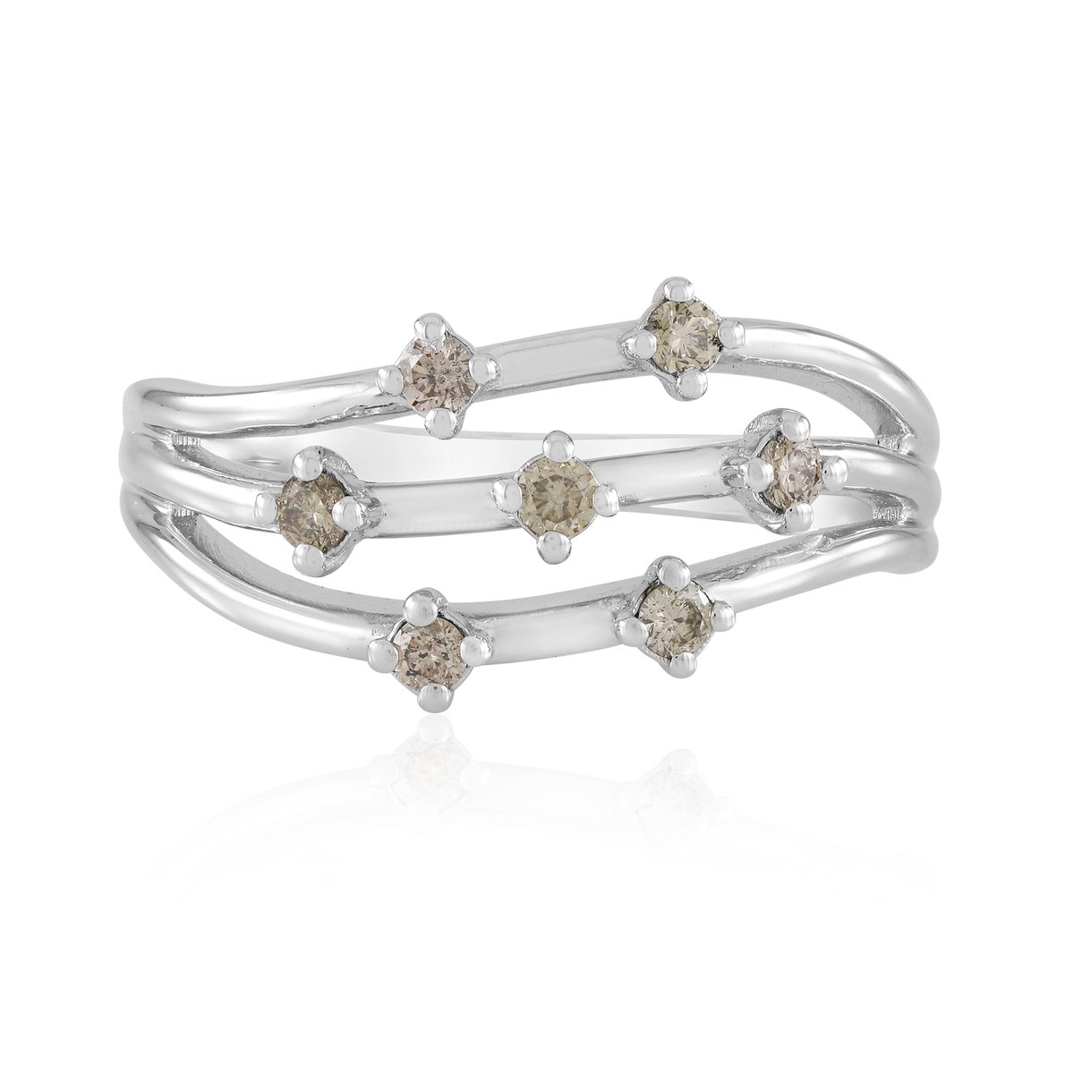 Cavill - Zilveren Ring Verstelbaar - 925 Sterling Zilver - 7 Ronde Bruine Afrikaanse Diamanten 0,185 Ct - Chocolade Diamant - Modern & Subtiel