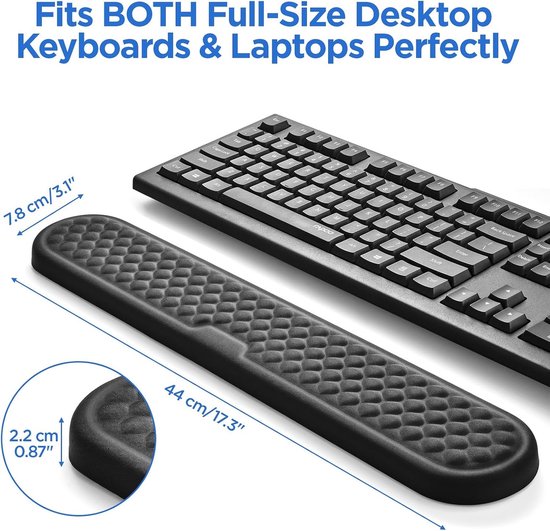 Grote Geheugen Schuim Polssteun voor Toetsenbord, Ergonomische Handsteun voor Kantoor en Gaming, 17.3 x 3.1 x 0.8 Inch, Comfortabel en Ondersteunend — afbeelding 5