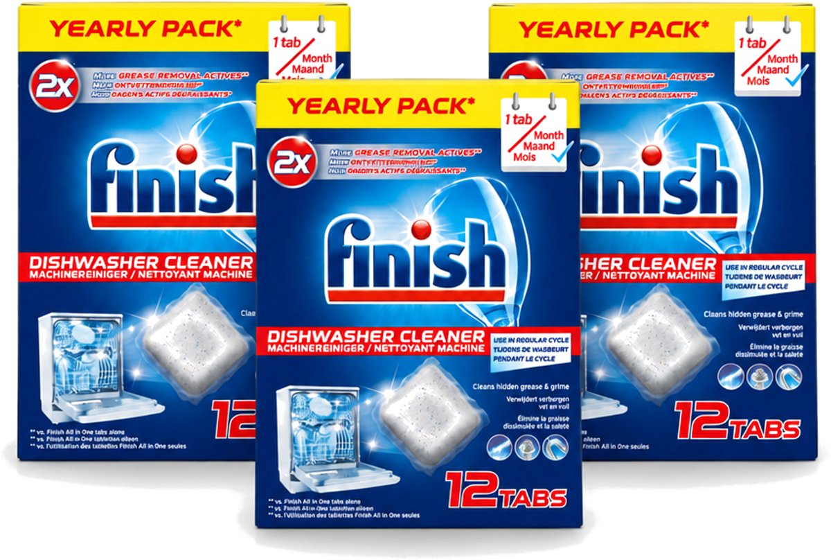 3 x Finish - Vaatwasmachinereiniger - Anti-Vet & Anti-Vuil - 12 Tabletten - Bulkverpakking - 3 stuks
