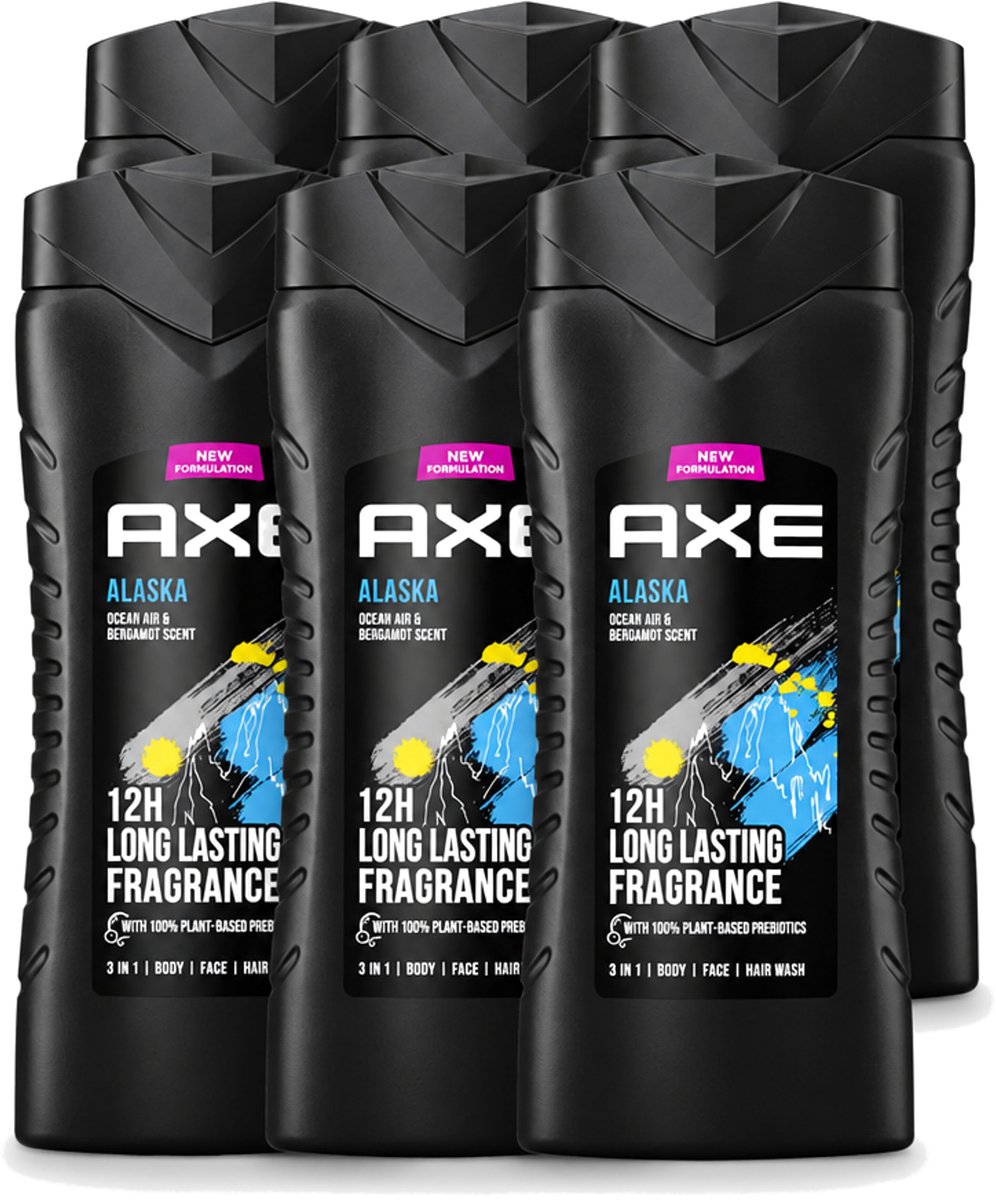 6 x Axe XL - 3-in-1 Douchegel - Alaska - Ocean Air & Bergamot - 12hrs Long Lasting Scent - 400 ml - Voordeelverpakking - 6 stuks