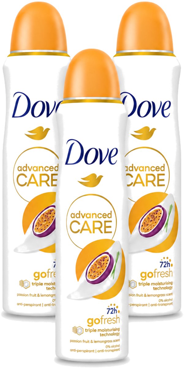 3 x Dove - Deospray - Passievrucht & Citroengras - 150 ml - Voordeelverpakking - 3 stuks