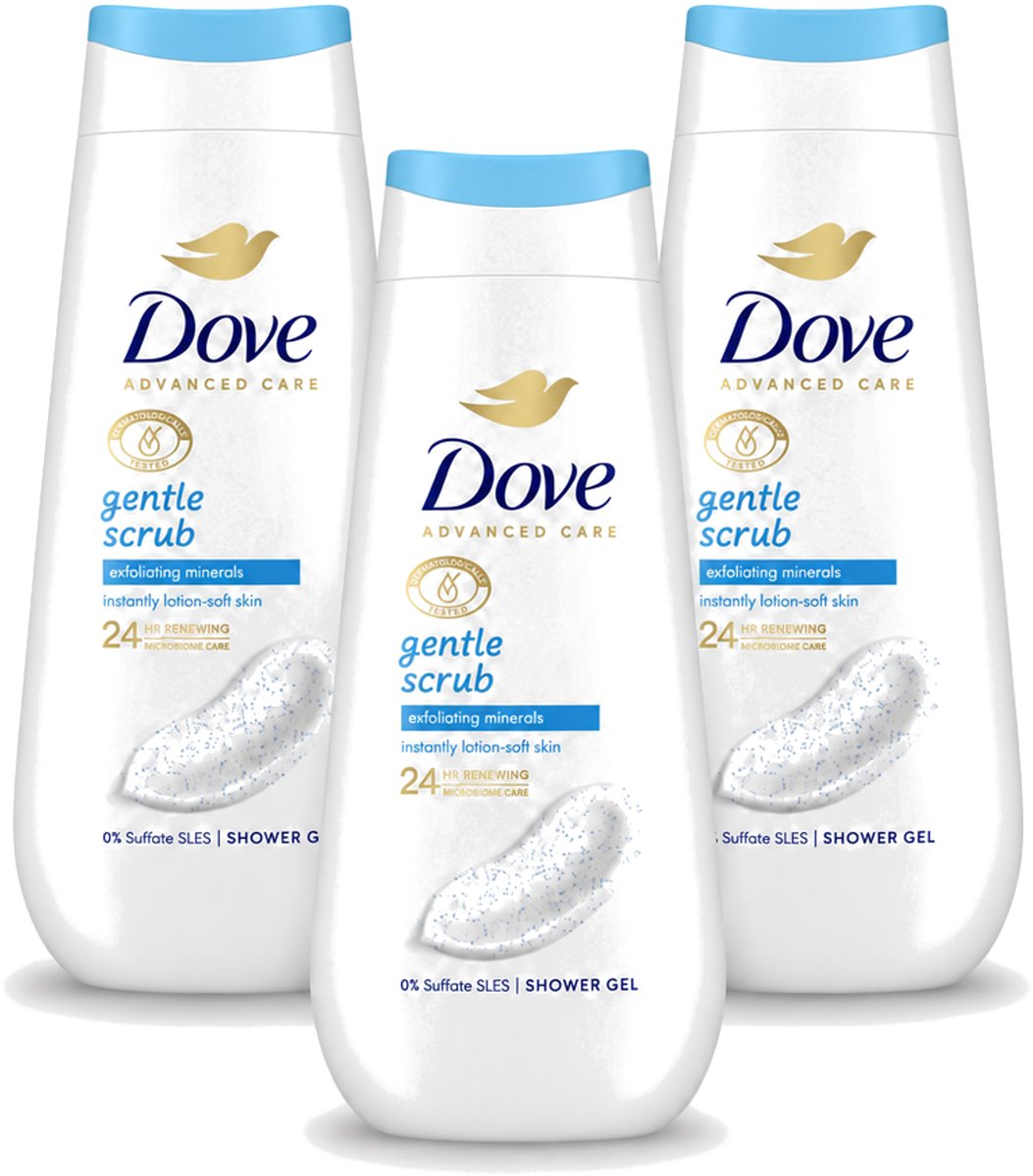 3 x Dove – Douchegel – Advanced Care Gentle Scrub – 225 ml - Voordeelverpakking - 3 stuks