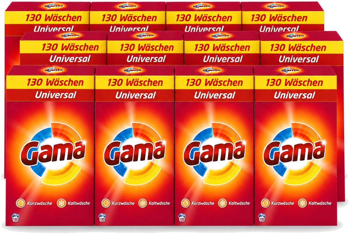 12 x Gama - 3-in-1 Waspoeder - Universal - Voor Alle Kleuren - 130 Wasbeurten - Voordeelverpakking - 12 stuks
