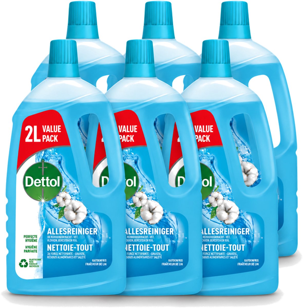 6 x Dettol - Allesreiniger - Katoenfris - Perfecte Hygiëne - 2L - Voordeelverpakking - 6 stuks