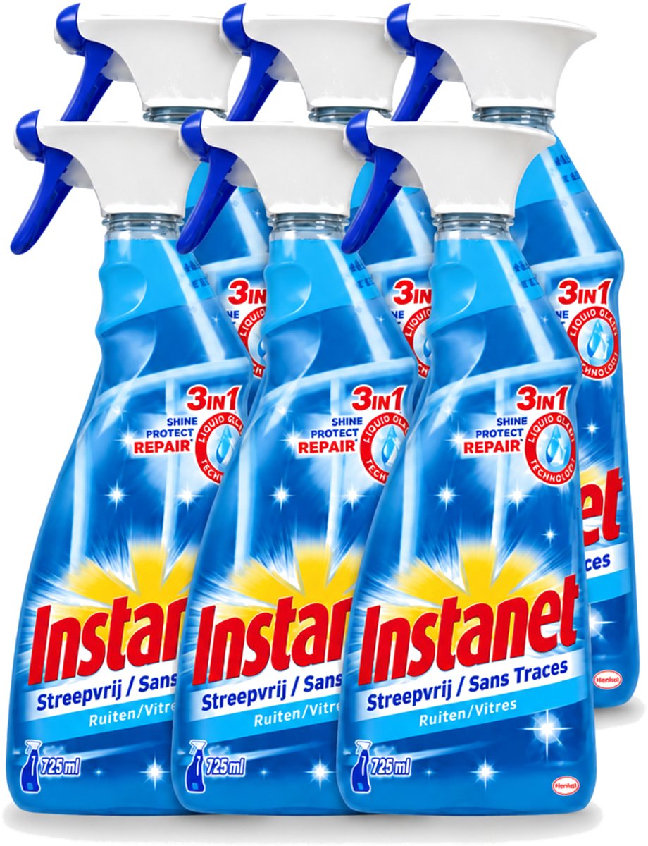 6 x Instanet - Ruitenreiniger - Streepvrij - 3in1 Spray - 725 ml - Voordeelverpakking - 6 stuks