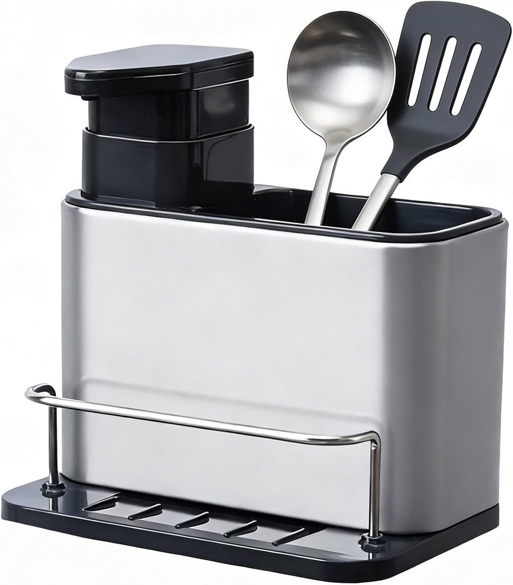 RVS Bestekhouder voor Keukenlades, Bestekorganiser met Ventilatie, Keukenaccessoire voor Afwasmiddelen en Sponsen, 18.8 x 18 x 5 cm