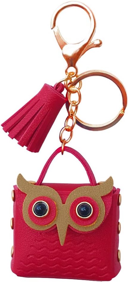 Coin Purse Cute PU Owl Wallet Key Ring Bag Accessories Decorations with Tassels Mother's Day Girlfriend or Kids, Red - ShopVlot