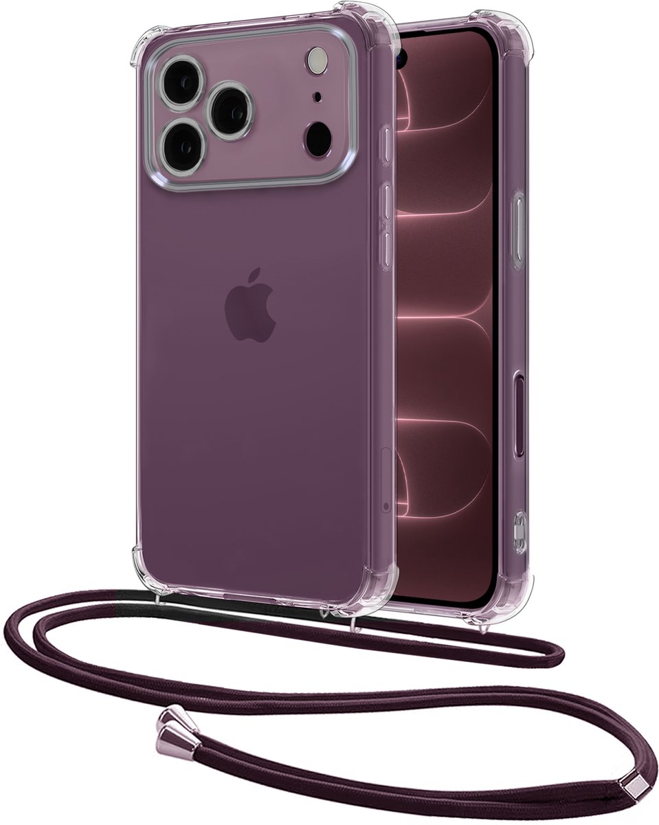 Hoesje - Geschikt voor Apple iPhone 18 Pro - Met Koord - Shock Proof - Siliconen Case - Back Cover - Telefoonkoord - Telefoon Hoes Shockproof - Telefoonketting - Transparant