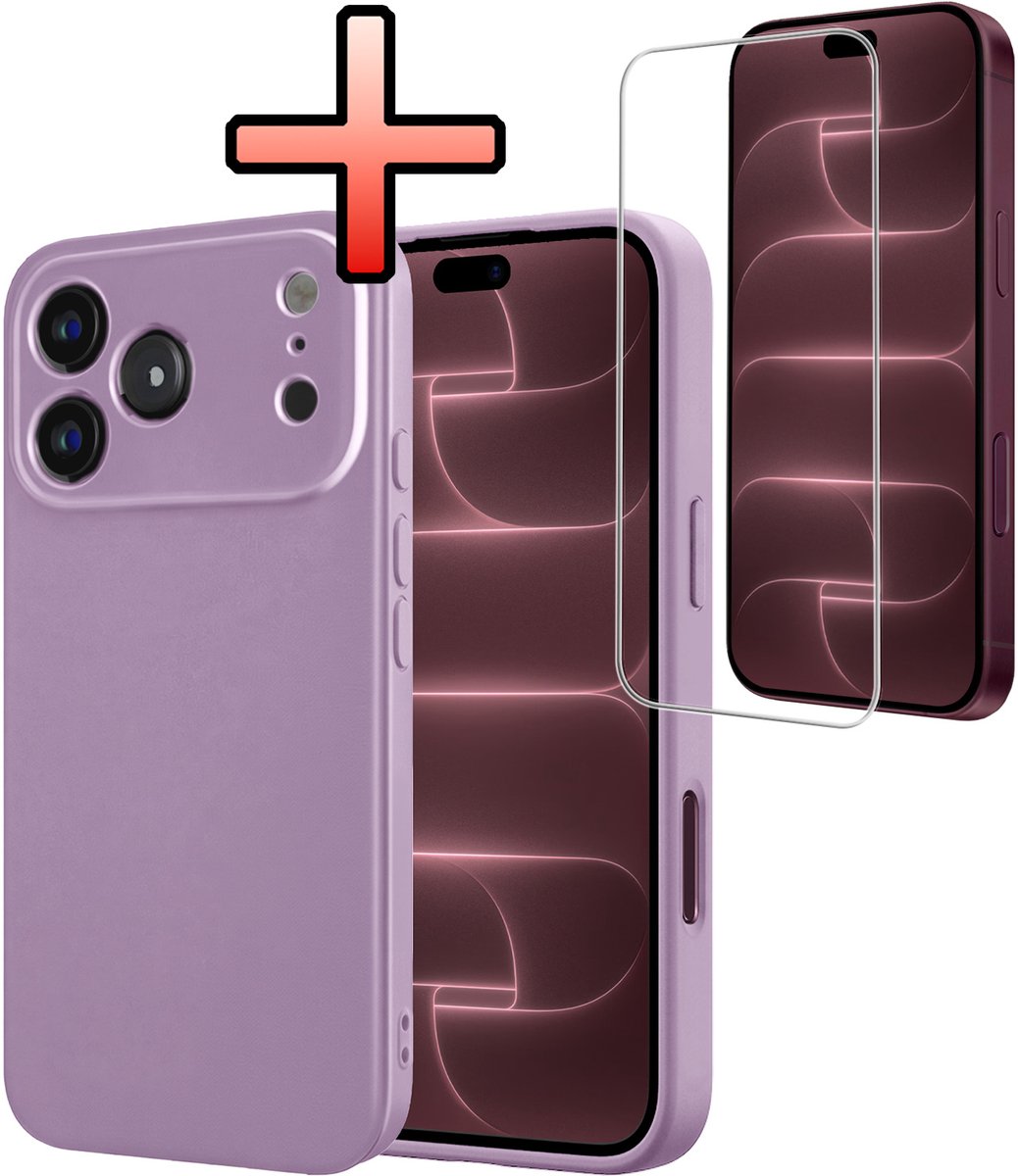 Hoesje - Met Screenprotector - Geschikt voor Apple iPhone 18 Pro - Sterk & Shockproof - Back Cover - Siliconen Case - Telefoon Hoes - Lila