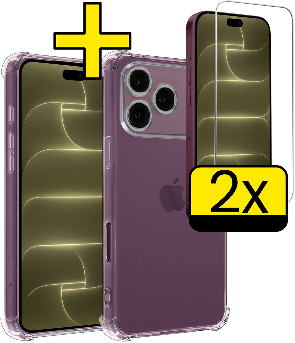 Hoesje - Met Screenprotector - 2 Stuks - Geschikt voor Apple iPhone 18 Pro Max - Sterk & Shockproof - Siliconen Case - Back Cover - Telefoon Hoes - Shock Proof - Telefoonhoesjes - Transparant