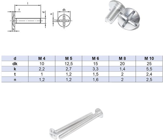 Large Head Flat Round Screws M6X45 10pcs NF E 25-129 A2 Stainless Steel, Low Head, Double Slot - ShopVlot — afbeelding 2