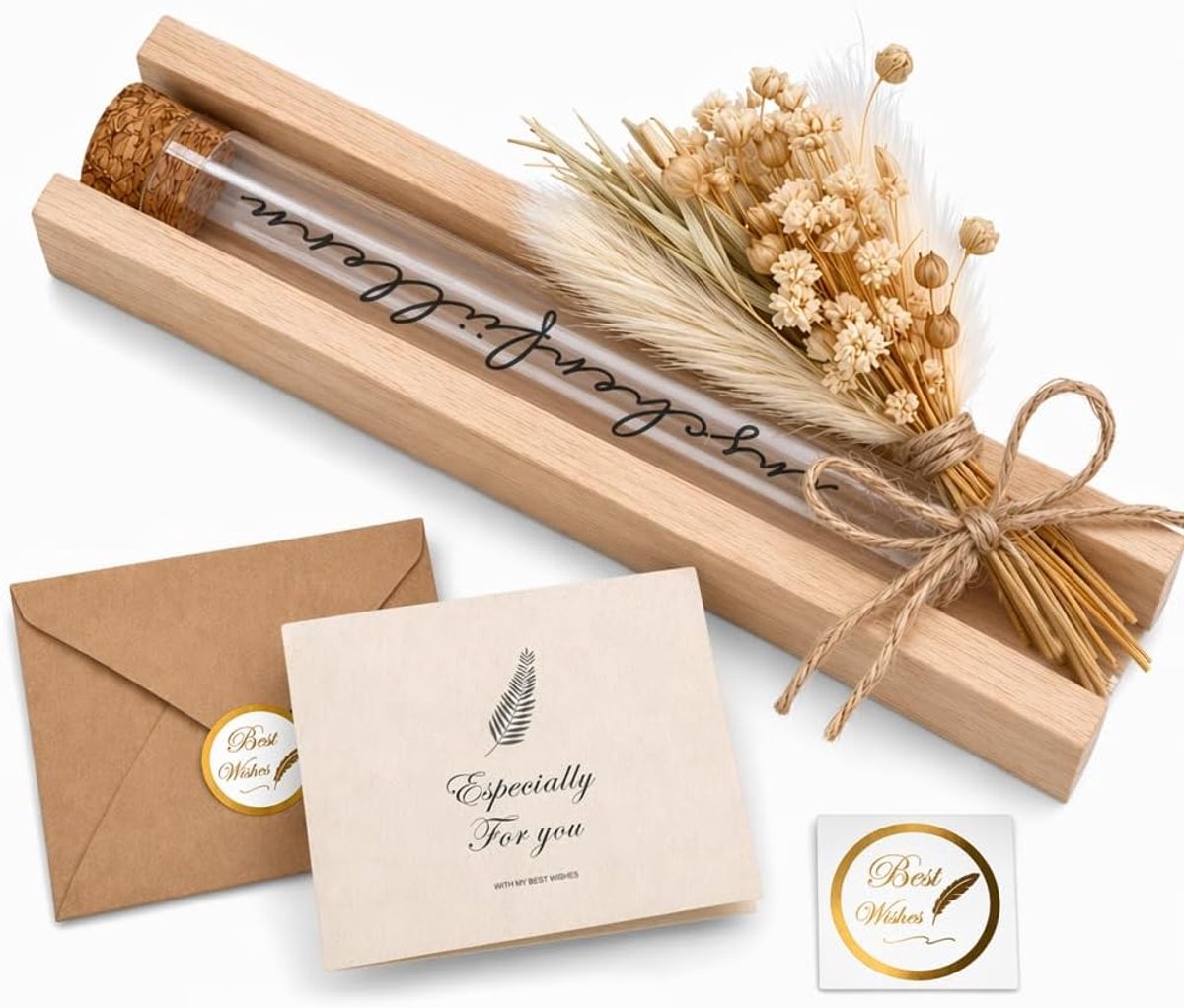 Wensvuller geldgeschenk hout, elegante geschenkdoos met gedroogde bloemen & reageerbuis, geldgeschenkverpakking voor - ShopVlot