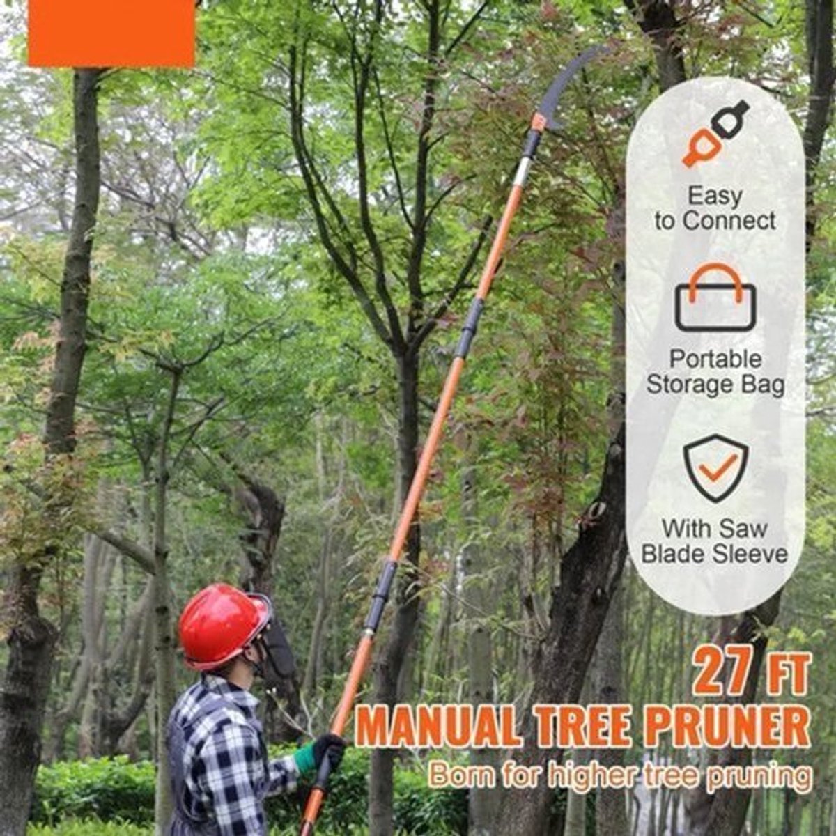 Knoptrimmer - Heggenschaar - Handmatige heggenschaar - Scherp stalen blad - Tuingereedschap - 7,3-27 ft uitschuifbare boomsnoeier - Oranje